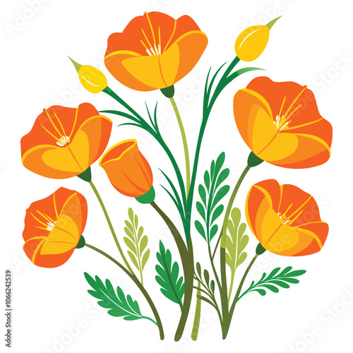 california poppies vector style white background