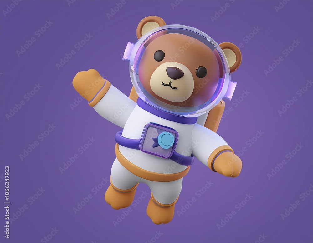 Fototapeta premium 3D teddy bear astronaut floats through space