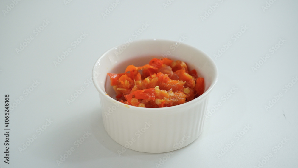 One of Indonesia's traditional sambals is sambal bawang (garlic chili sauce), which is served in a bowl with crushed chili peppers, garlic and salt. One of Indonesia's traditional sambals is sambal bawang (garlic chili sauce), which is served in a bowl with crushed chili peppers, garlic and salt.