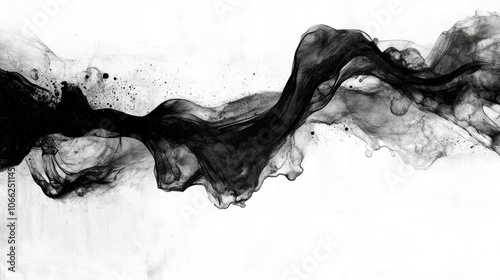 Wallpaper Mural Dynamic black ink strokes, partially diluted with gray washes, create abstract organic forms on rough cotton watercolor paper. Torontodigital.ca