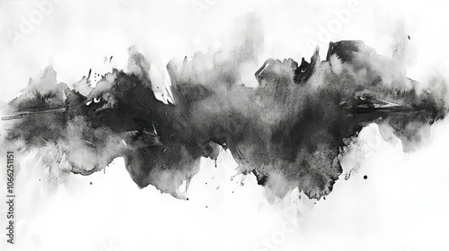 Wallpaper Mural Dynamic black ink strokes, partially diluted with gray washes, create abstract organic forms on rough cotton watercolor paper. Torontodigital.ca
