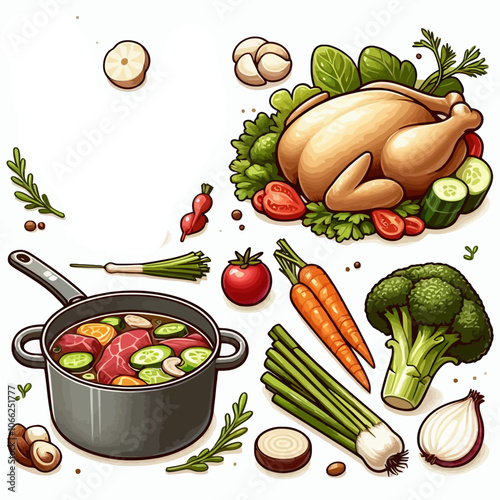 Stock Broth (Chicken, Beef, Vegetable) set vector