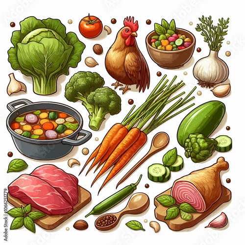 Stock Broth (Chicken, Beef, Vegetable) set vector