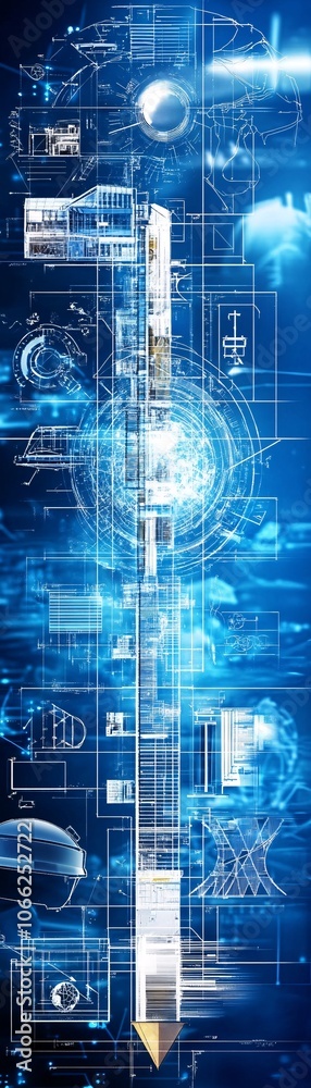 Fototapeta premium Architectural Blueprint with Glowing Cityscape.