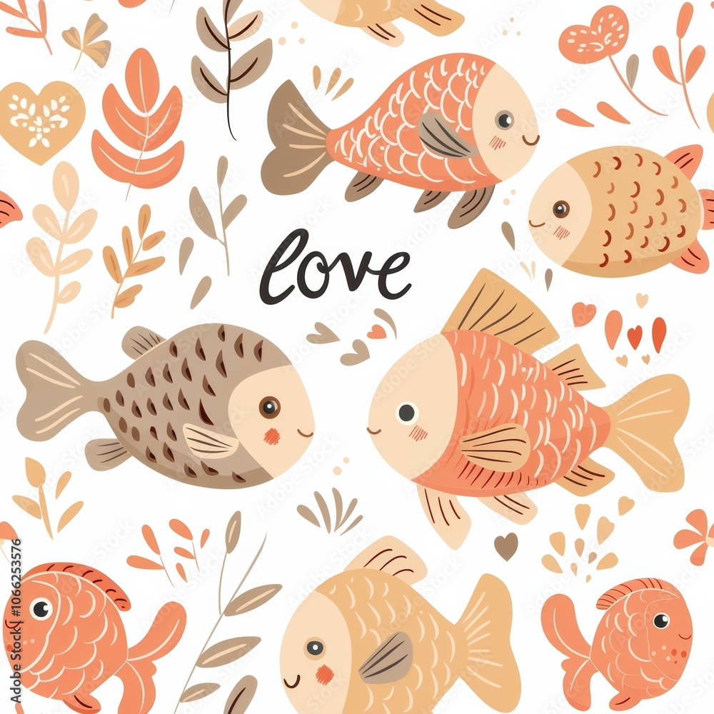 Obraz premium Charming Underwater Fishies in Playful Poses with Minimal Scandinavian Inspired Aesthetic