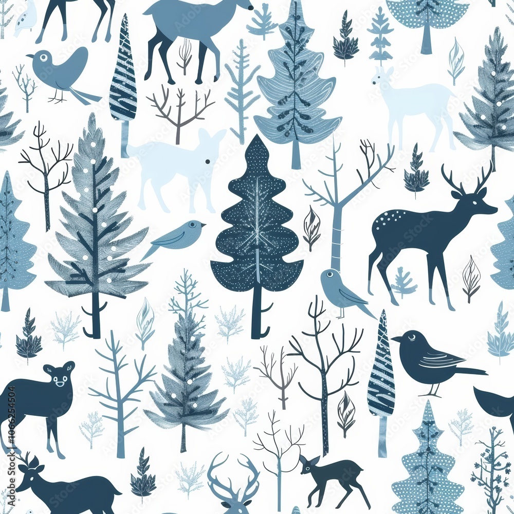 Serene Silhouettes of Winter Woodland Creatures against Minimalist Snowy Landscape Serene Silhouettes of Winter Woodland Creatures against Minimalist Snowy Landscape