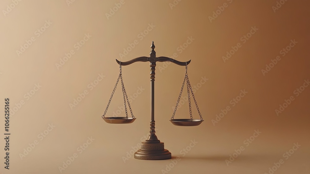Minimalistic scales of justice in dark bronze on a warm beige background, highlighting the significance of balance in every judgment. Minimalistic scales of justice in dark bronze on a warm beige background, highlighting the significance of balance in every judgment.