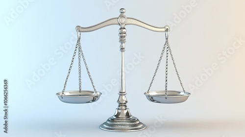 Silver scales of justice on a pale blue background, representing justice and balance with a calm, clear tone.