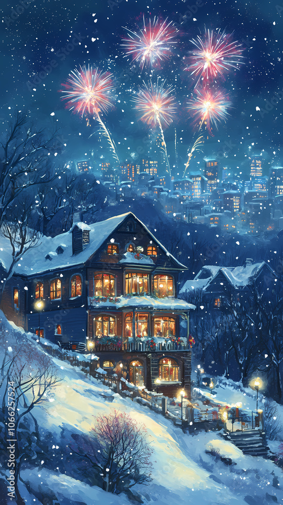 New Year’s Eve Fireworks in Anime Style: Midnight Cityscape Art