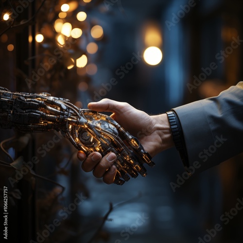 Robot and human shaking hands