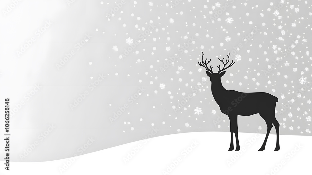A silhouette of a deer stands in a snowy landscape, surrounded by falling snowflakes, evoking a serene winter atmosphere. A silhouette of a deer stands in a snowy landscape, surrounded by falling snowflakes, evoking a serene winter atmosphere.