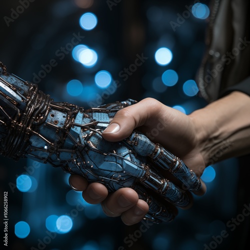 Robot and human shaking hands