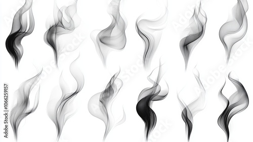 Abstract Smoke Design Elements Gray Black Swirls Wisps Curves