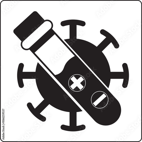 A test tube, filled with a potent solution, intersects a menacing virus, signifying containment.