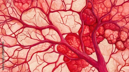 A painting of a tree with red veins