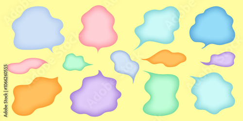 手書きの吹き出しベクターイラストセット。湯気の様にふわふわとした吹き出し。おなら、息、匂い、気体が飛び出した様なイメージ。