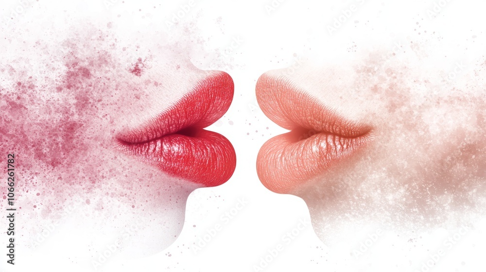 Fototapeta premium Passionate Kiss Abstract Lips Romantic Couple Love Romance Sensual Art Makeup Beauty Red Lips Coral