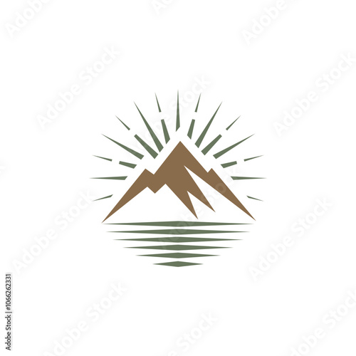 Mountain hill sea wave sun outdoor traveling logo design photo