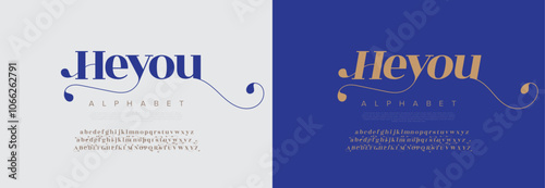 Heyou typography beauty fashion elegant minimalist serif italic fonts decorative wedding vintage retro logos. Minimal luxury font alphabet logo. Vector illustration