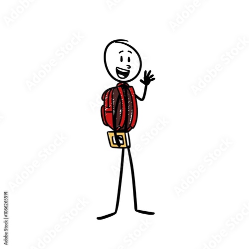a student carrying his red bag and books in his hands