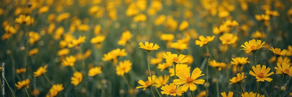 Field of golden cosmos flowers with a slight breeze, causing the delicate petals to sway gently, blooming flowers, sunny day Field of golden cosmos flowers with a slight breeze, causing the delicate petals to sway gently, blooming flowers, sunny day