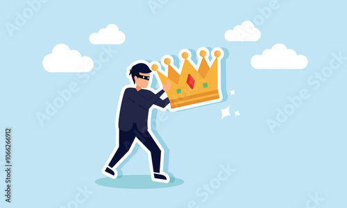 A thief carrying a crown, illustration of unethical business behavior sabotaging a leading company