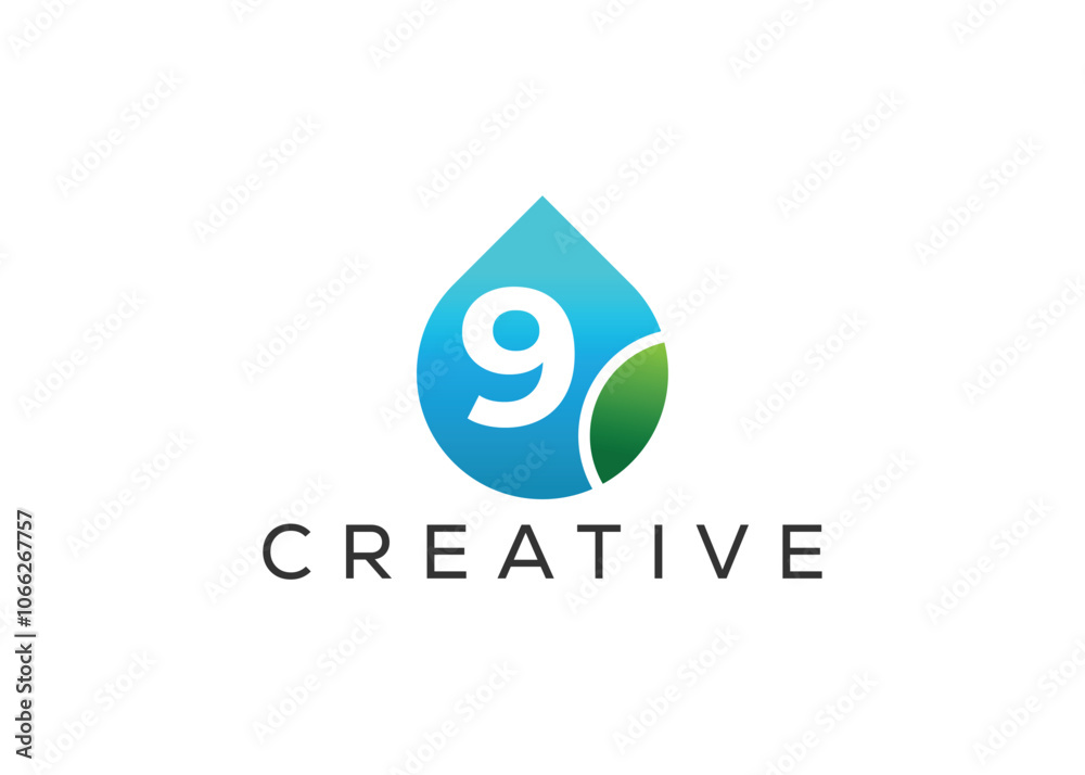 Creative and innovative number nine and drop leaf logo design. Eco drop logo Creative and innovative number nine and drop leaf logo design. Eco drop logo