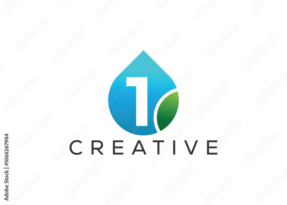 Creative and innovative number one and drop leaf logo design. Eco drop logo Creative and innovative number one and drop leaf logo design. Eco drop logo