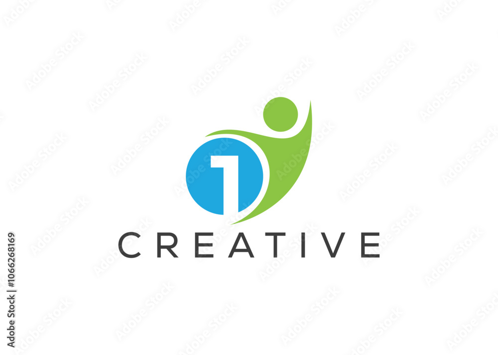 Creative and innovative number one and man logo design. Eco man logo Creative and innovative number one and man logo design. Eco man logo
