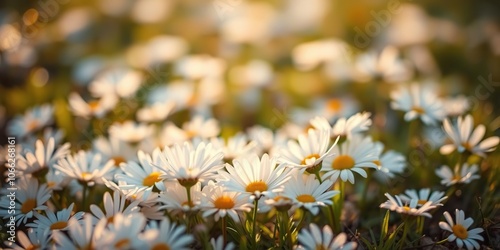 Softly glowing daisy petals flutter to the ground after a light breeze, daisy petals, soft focus, gentle motion photo