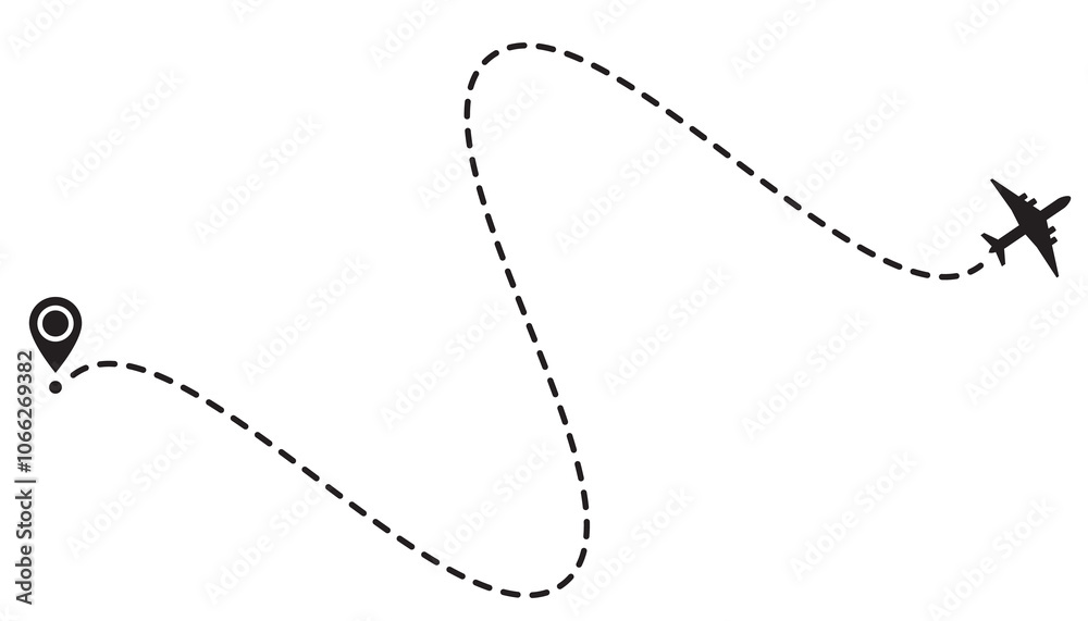 icon illustration airplane flying and dotted line curve. map marker location pin. transparent background with png icon illustration airplane flying and dotted line curve. map marker location pin. transparent background with png