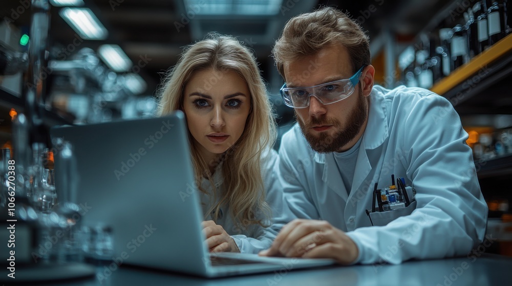 custom made wallpaper toronto digitalTwo scientists working on a laptop in a laboratory.