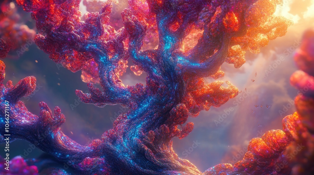 Fototapeta premium A mystical, colorful tree with a unique structure, resembling something from a fantasy world