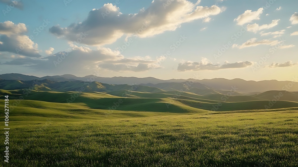 Fototapeta premium Rolling Green Hills Under a Cloudy Sky