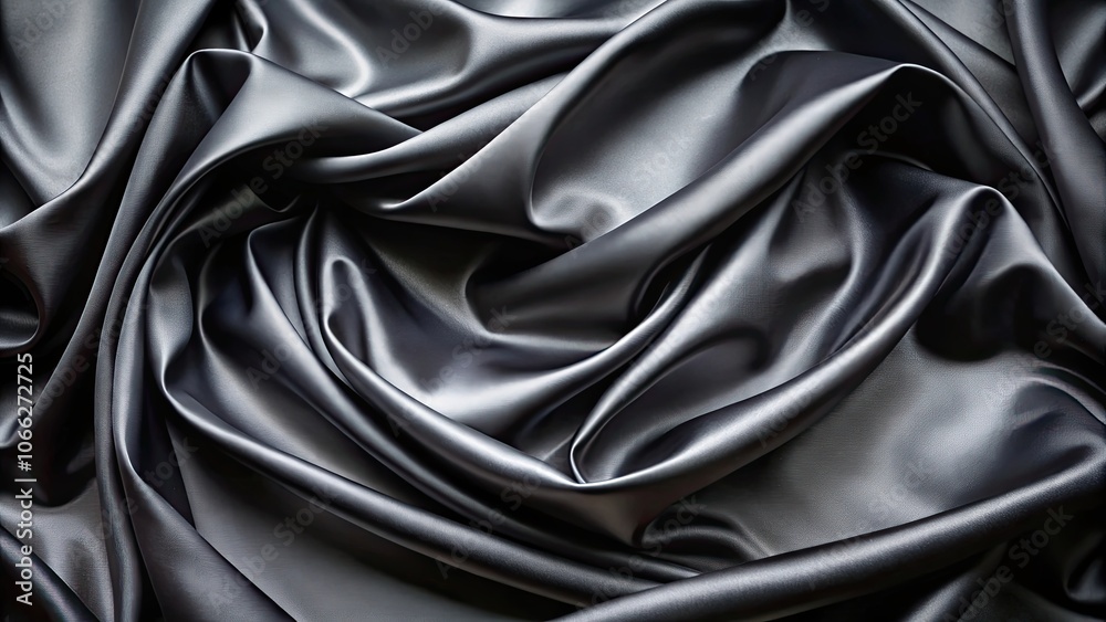 Smooth and flowing black silk satin fabric background with soft drapery , elegant, luxurious, texture, elegant, smooth, flowing, dark
