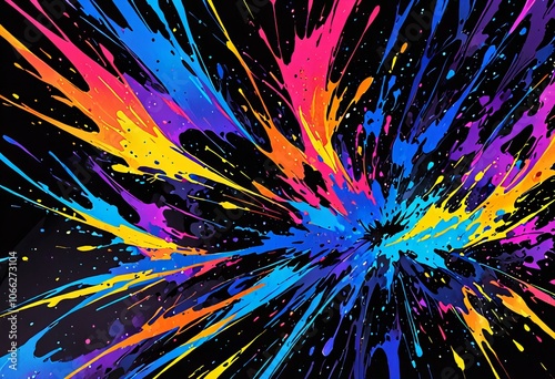 Picture Layered ink splatters with vibrant, electric colors.