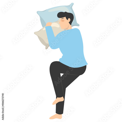 Illustration of Boy Sleeping Pose on Pillow Top. Vector Character in Cartoon Style.