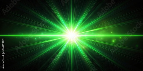 Bright green light beam creating lens flare effects in a dark setting, green, light, beam, lens flare, effects, dark