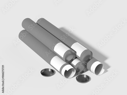 Fotografie Realistic Empty Blueprint Tube Storage Mockup 3D Render