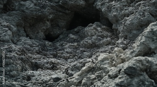 A close-up view of rocky terrain, showcasing textures and irregularities in the surface.