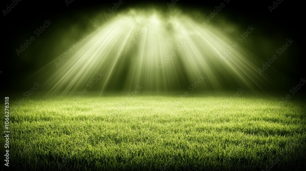 Obraz premium Sunlit meadow, golden light on lush green field serene nature landscape photography