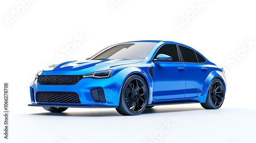 Blue car model render style on white background