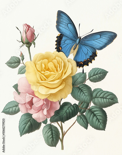 Selected yellow rose illustrations, showcasing elegance and nobility photo