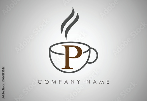 Alphabet P  Coffee cup, Coffee badge, Coffee cup logo design.