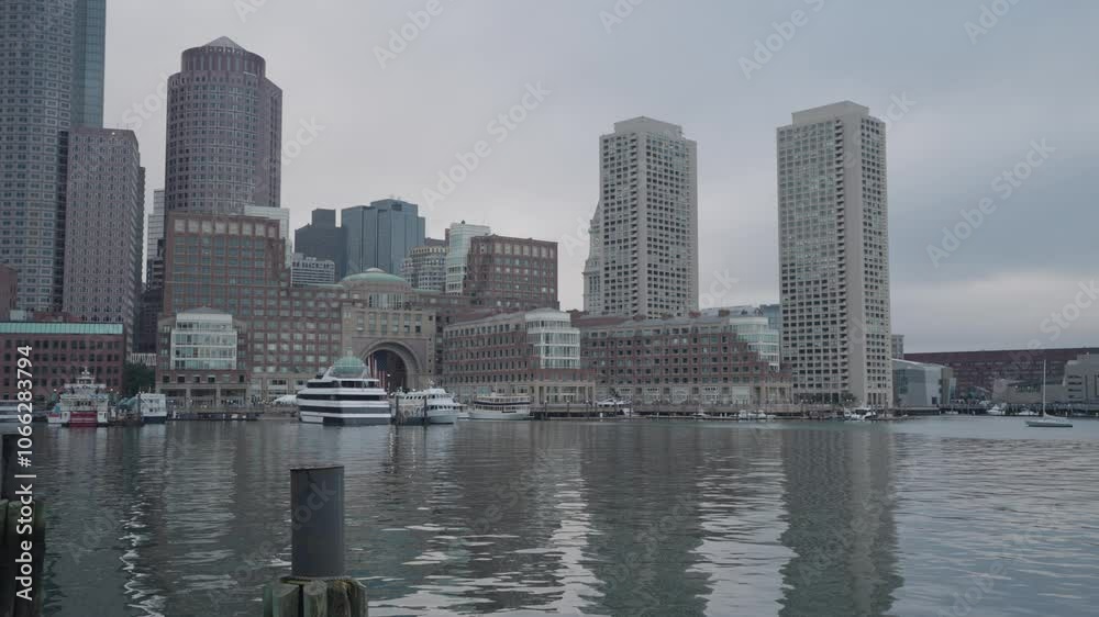 Harborwalk at South Boston Waterfront, offering scenic views of Boston Harbor, Massachusetts. Harborwalk at South Boston Waterfront, offering scenic views of Boston Harbor, Massachusetts.