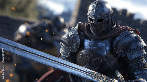 Here is the image of the powerful 3D warrior holding a large sword, perfect for a wallpaper!