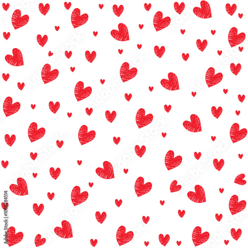 Seamless pattern with hand drawn cute red hearts, Heart vector line drawing pattern, wallpaper or gift wrapping design ,background on Valentine's Day, Doodle red hearts 
