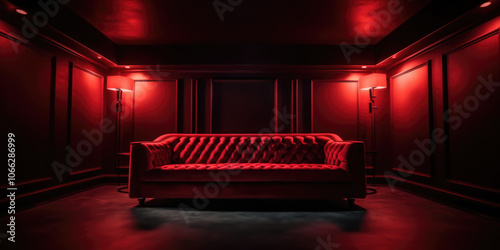 Red Soa in Red Modern Living Room. Red Interior photo