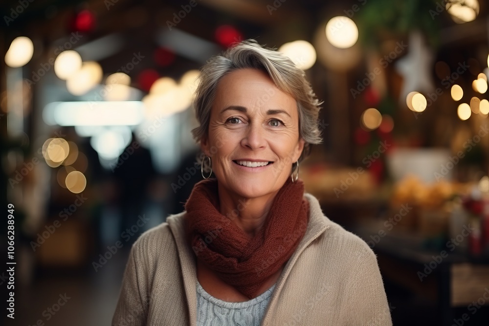 Portrait of happy senior woman in winter clothes at christmas market Portrait of happy senior woman in winter clothes at christmas market
