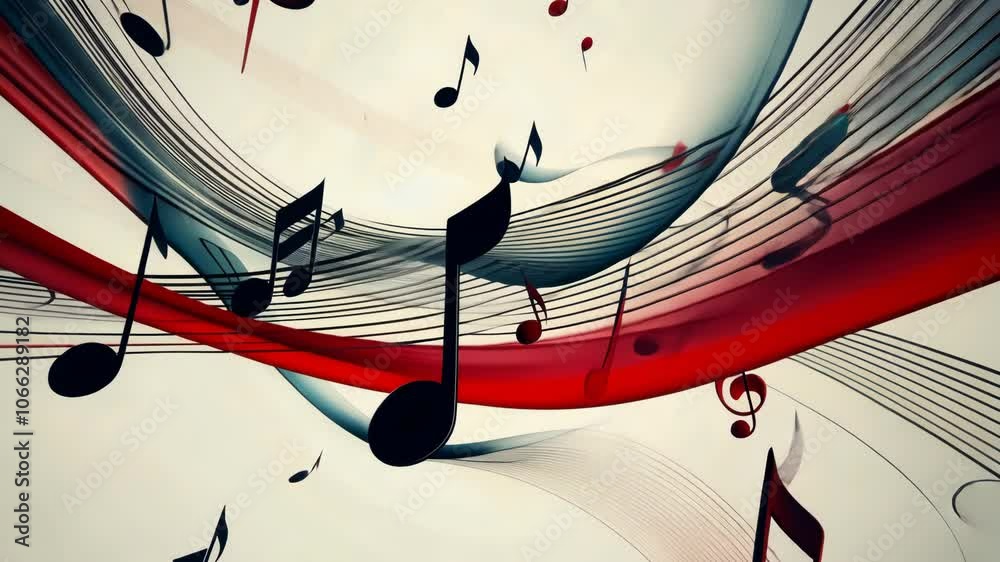 Abstract design featuring musical notes and flowing lines, symbolizing creativity and rhythm.